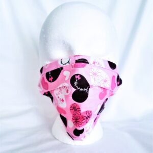 Mask, Reusable Face Mask with Ties - Pink/Brown Hearts
