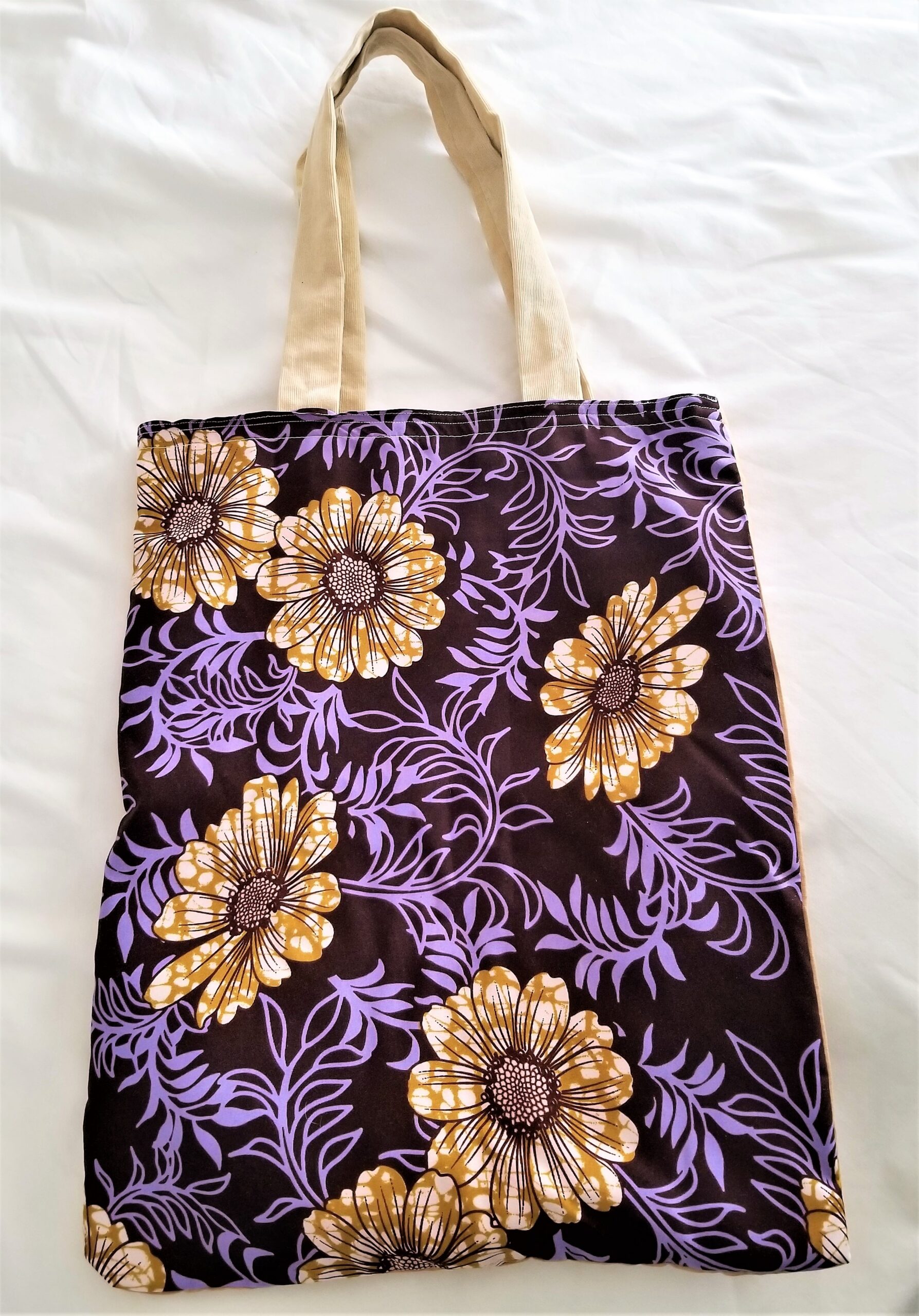 Tote, Market Day Carry Tote, Fabric Reusable Bag - Purple Flower - Image 3