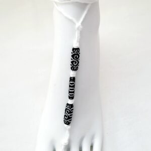 Barefoot Sandals, Decorative Foot Jewelry - White with Black/Silver Beads