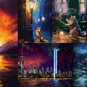 painting collage of original landscapes and animal paintings