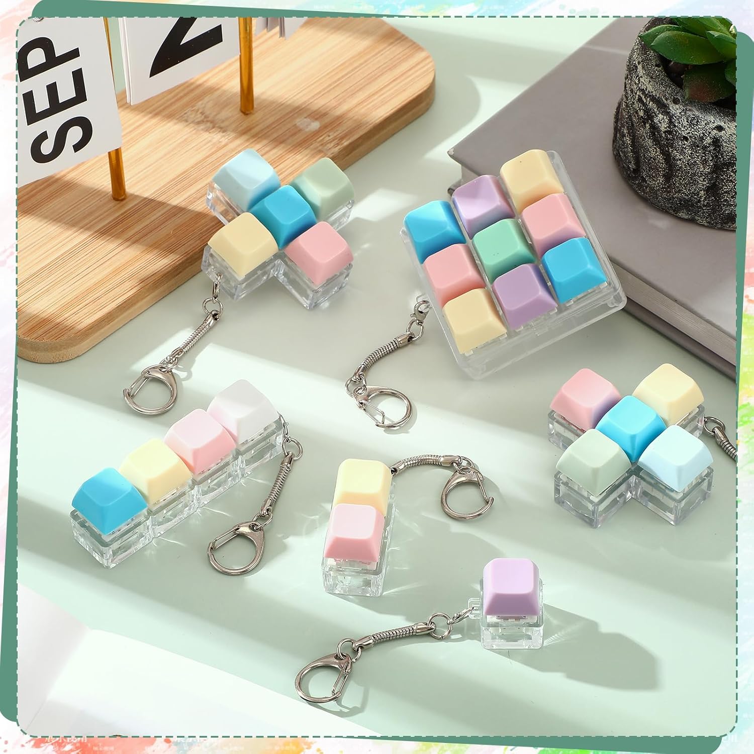 Keyboard Fidget Keychain Clicker Pastel Colors