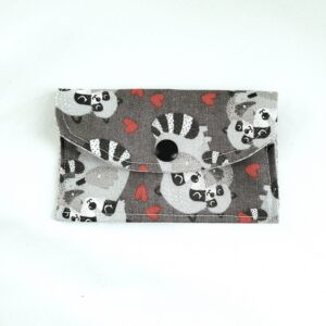 Mini Wallet, Gift Card Multi-Purpose Holder, Fabric - Grey Raccoons (Black Button)