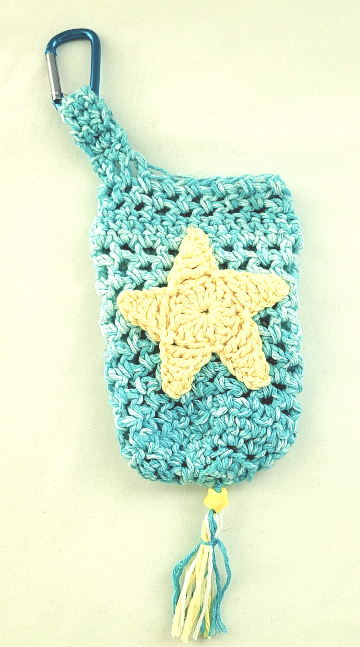 Water Bottle Holder with Carabiner Clip - Surf Blue with Yellow Star - Image 2