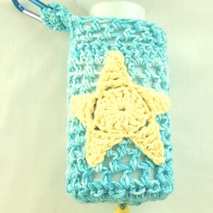 Water Bottle Holder with Carabiner Clip - Surf Blue with Yellow Star