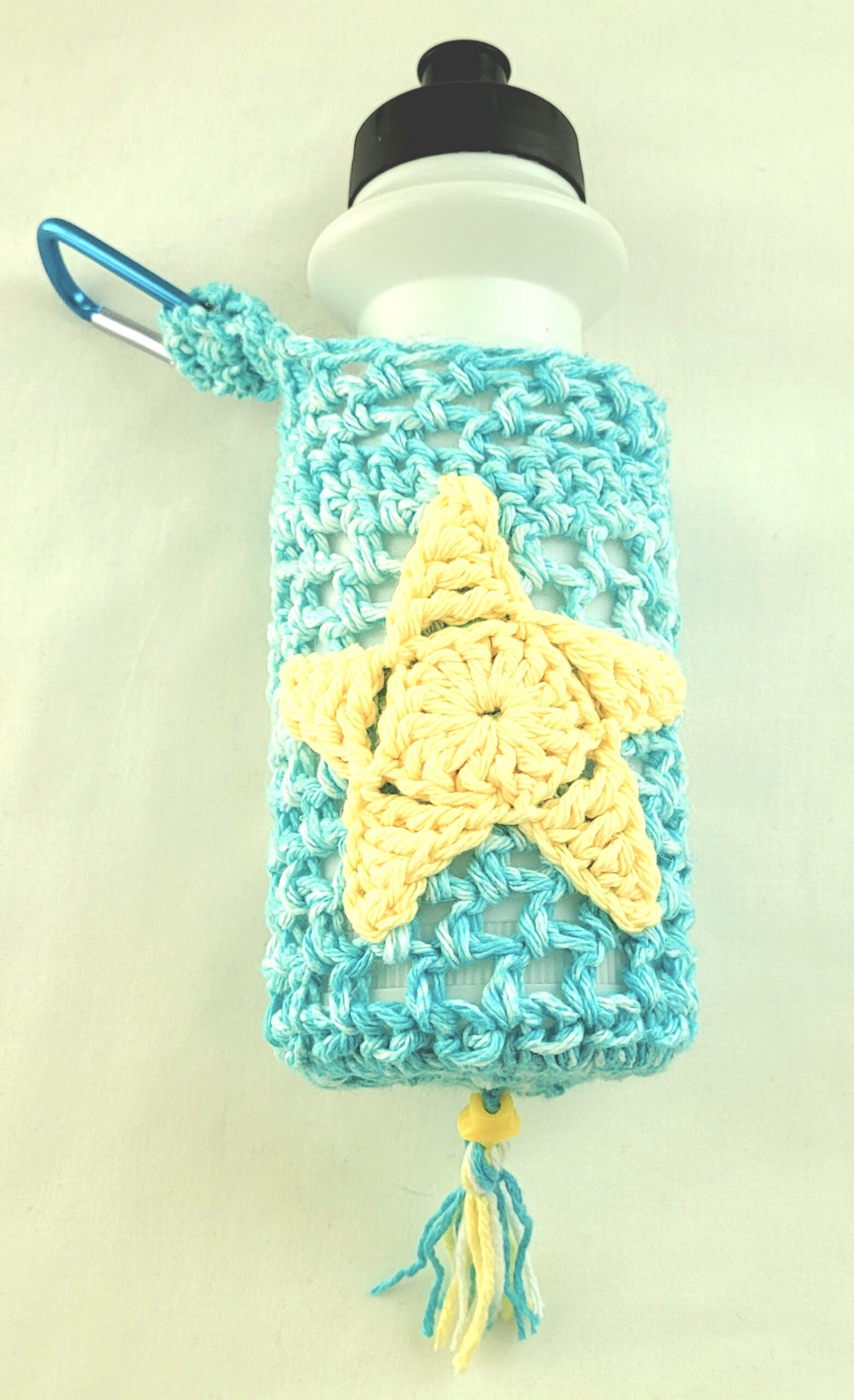 Water Bottle Holder with Carabiner Clip - Surf Blue with Yellow Star