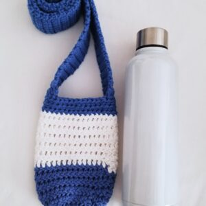 Water Bottle Holder with Strap - Blue/White