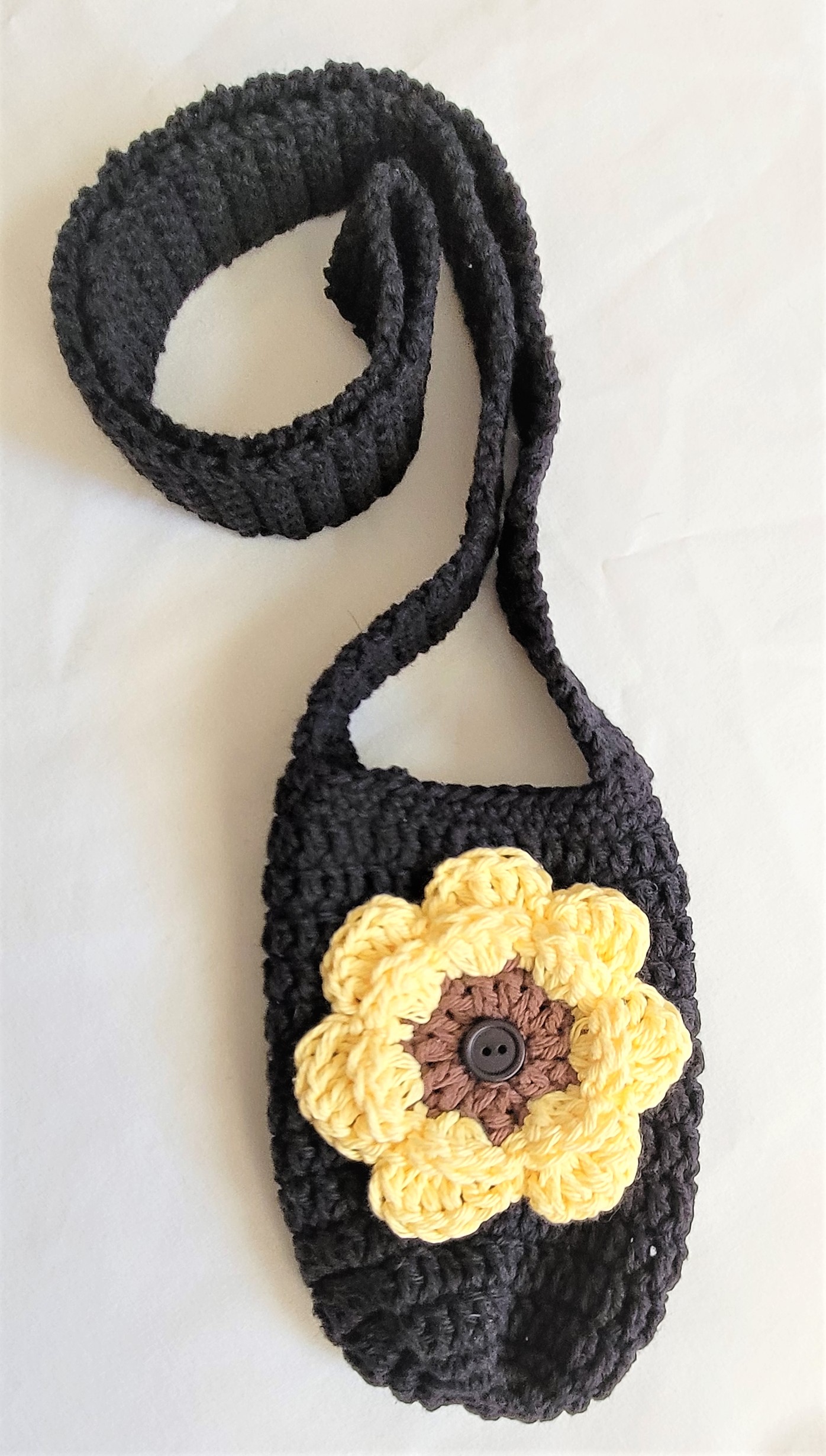 Water Bottle Holder with Strap - Black with Yellow Flower - Image 3