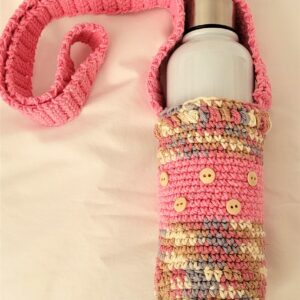Water Bottle Holder with Strap - Pink/Tan