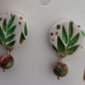 Polymer Faux Porcelain Leaf studs with decorative bead
