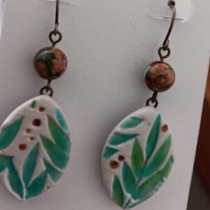 Handmade Faux Porcelain Dangles with decorative stone bead