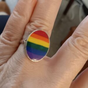 Resin coated Polymer Clay Pride Ring in Stainless stylish base
