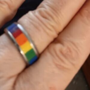 Resin coated Polymer Pride Flag Inlaid Band/ size 8-9