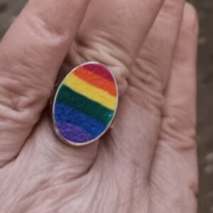 Textured polymer clay Pride Ring, size 7, in Stainless base