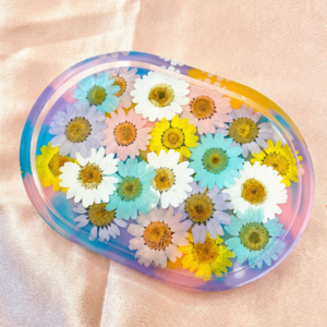 Resin Multi Colored Trinket Tray Ring Dish - Daisies