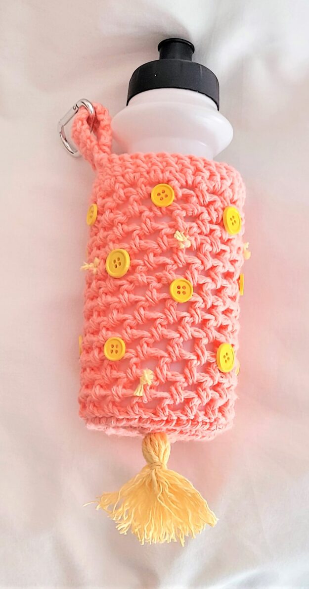 Water Bottle Holder with Carabiner Clip - Peach/Yellow