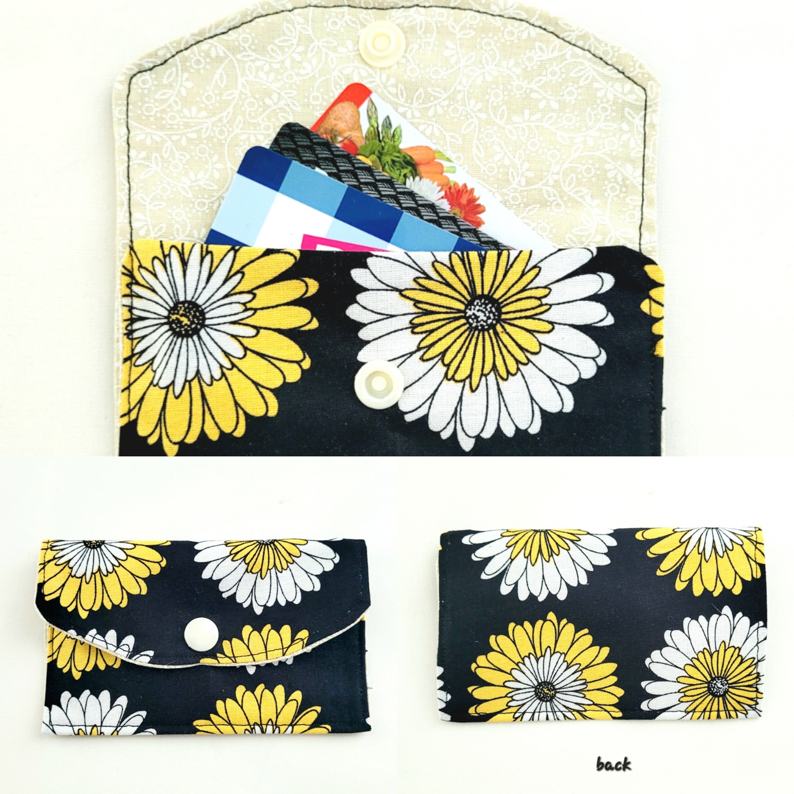 Mini Wallet, Gift Card Multi-Purpose Holder, Fabric - Daises - Image 3