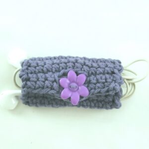 Cord Keeper, Crochet Cord Holder - Grape with Purple Flower Button