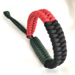 Paracord Braided Unisex Adjustable Bracelet - Green, Red and Black