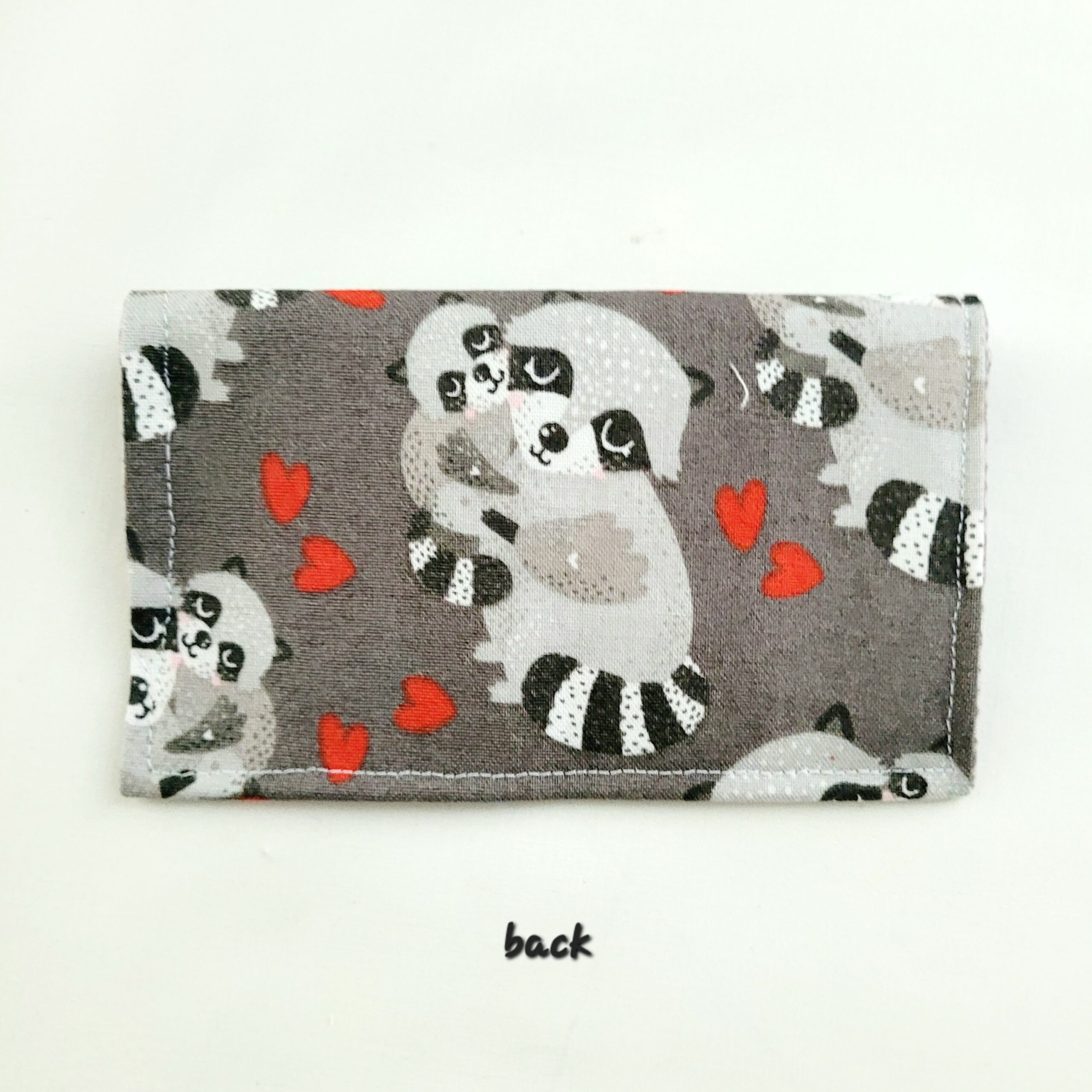Mini Wallet, Gift Card Multi-Purpose Holder, Fabric - Grey Raccoons (Black Button) - Image 3