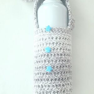 Water Bottle Holder with Strap - Grey/White with Turquoise Stars