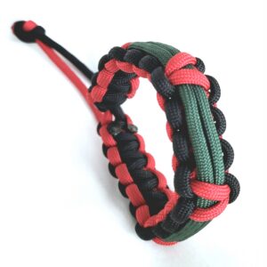 Paracord Braided Unisex Adjustable Bracelet - Red, Green Stripe