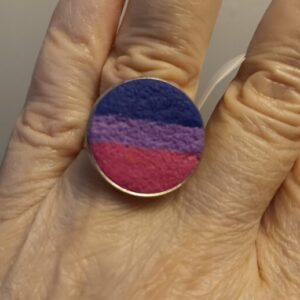 Pride Flag textured polymer clay ring in Stainless base