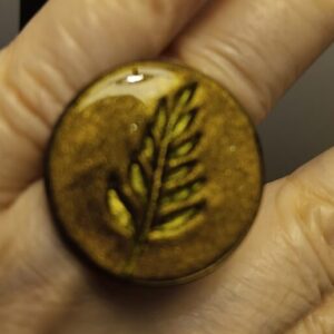 Imprinted Leaves on Polymer clay..gold on bronze, bronze adjustable base