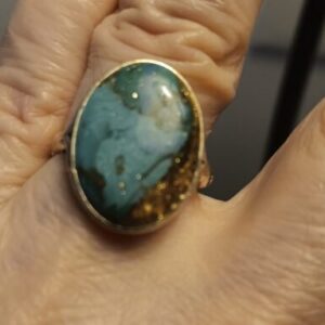 Faux Turquoise polymer clay ring in Stainless vintage style base