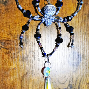 Suncatcher Beaded Spider in White Silver and Black