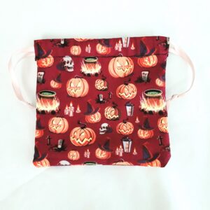 Drawstring Bag – Reusable Gift & Storage Pouch – Burgundy Pumpkins (Cream Ribbon)