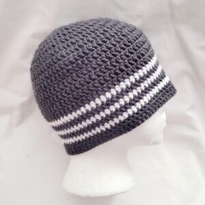 Hat - Crochet Unisex Hat - Charcoal White