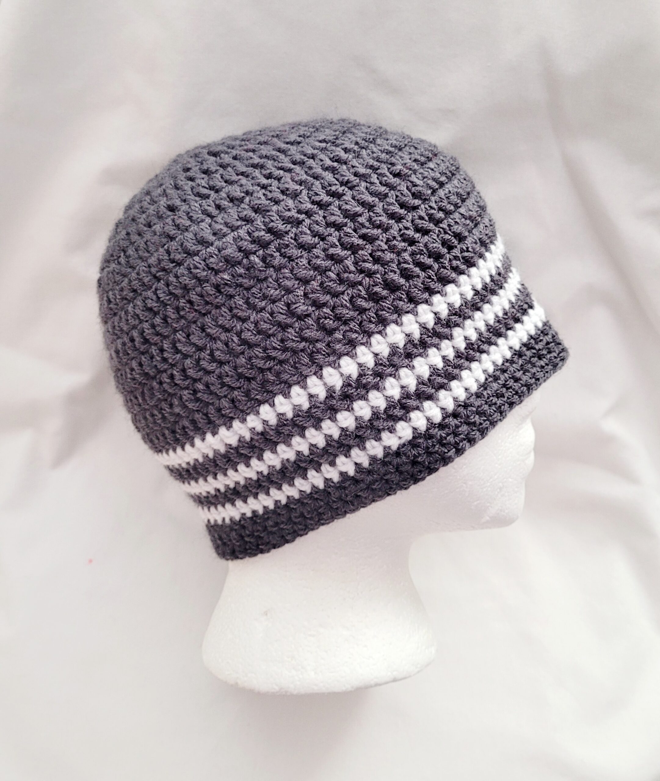 Hat - Crochet Unisex Hat - Charcoal White