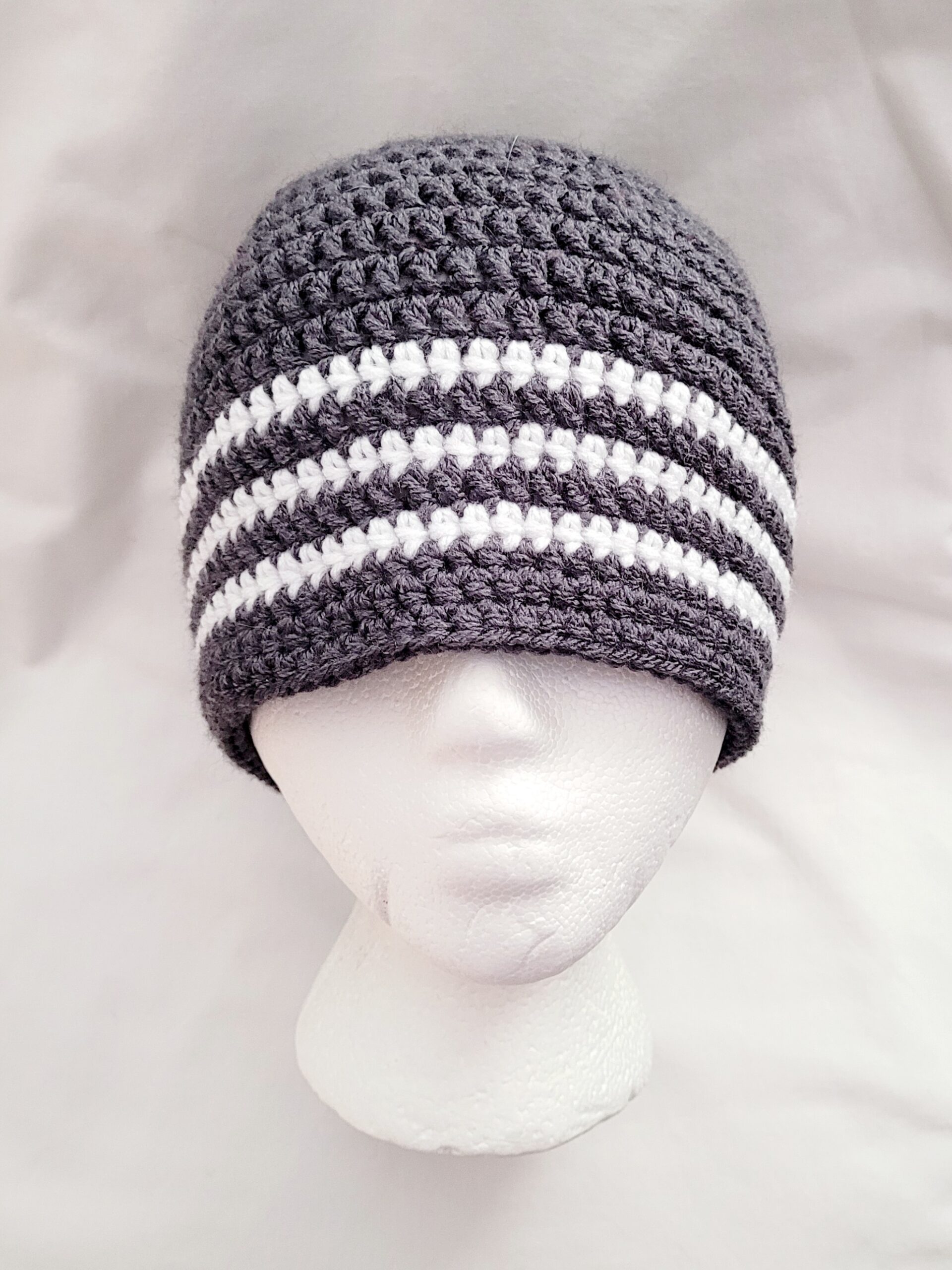 Hat - Crochet Unisex Hat - Charcoal White - Image 2