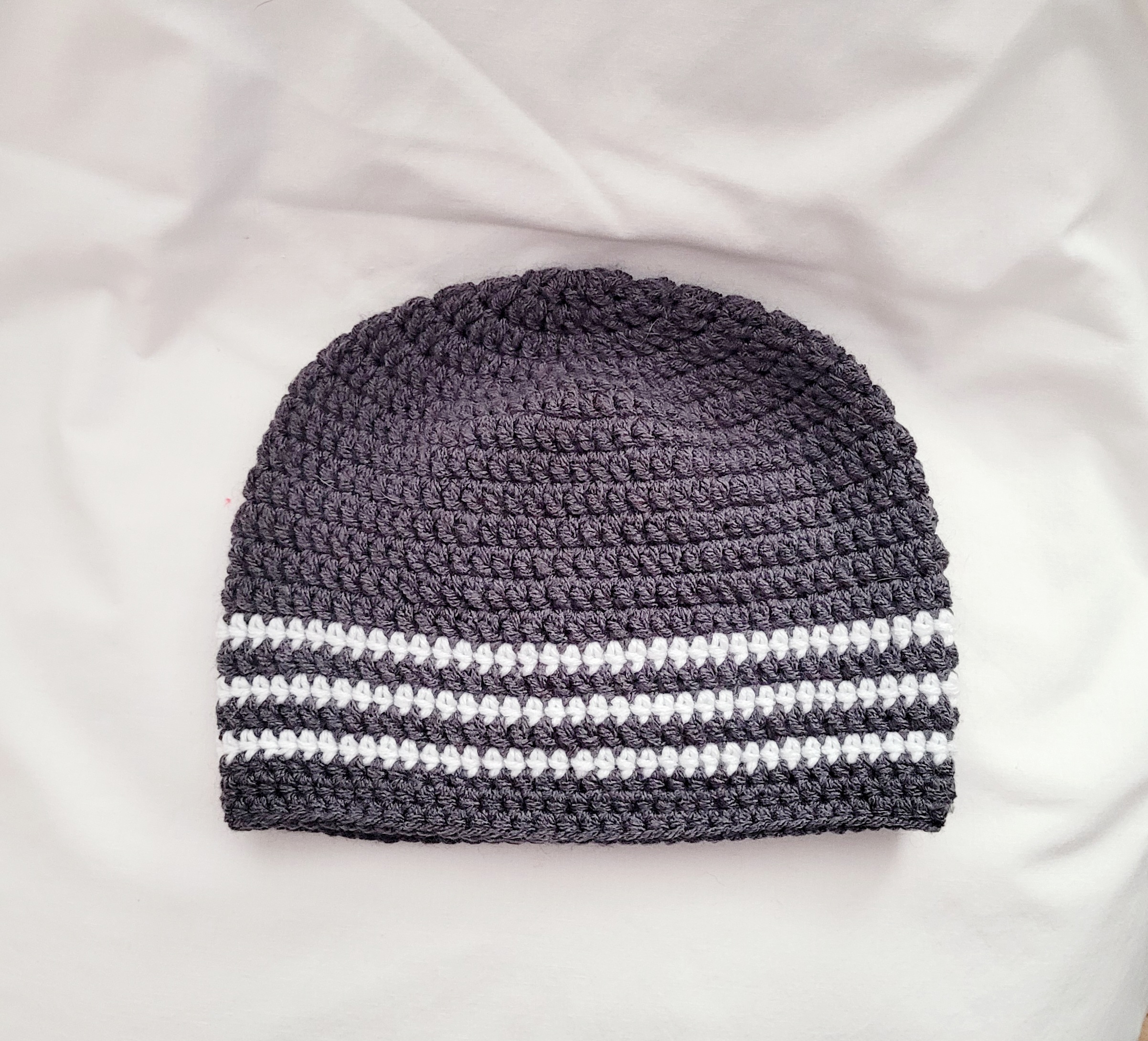 Hat - Crochet Unisex Hat - Charcoal White - Image 3
