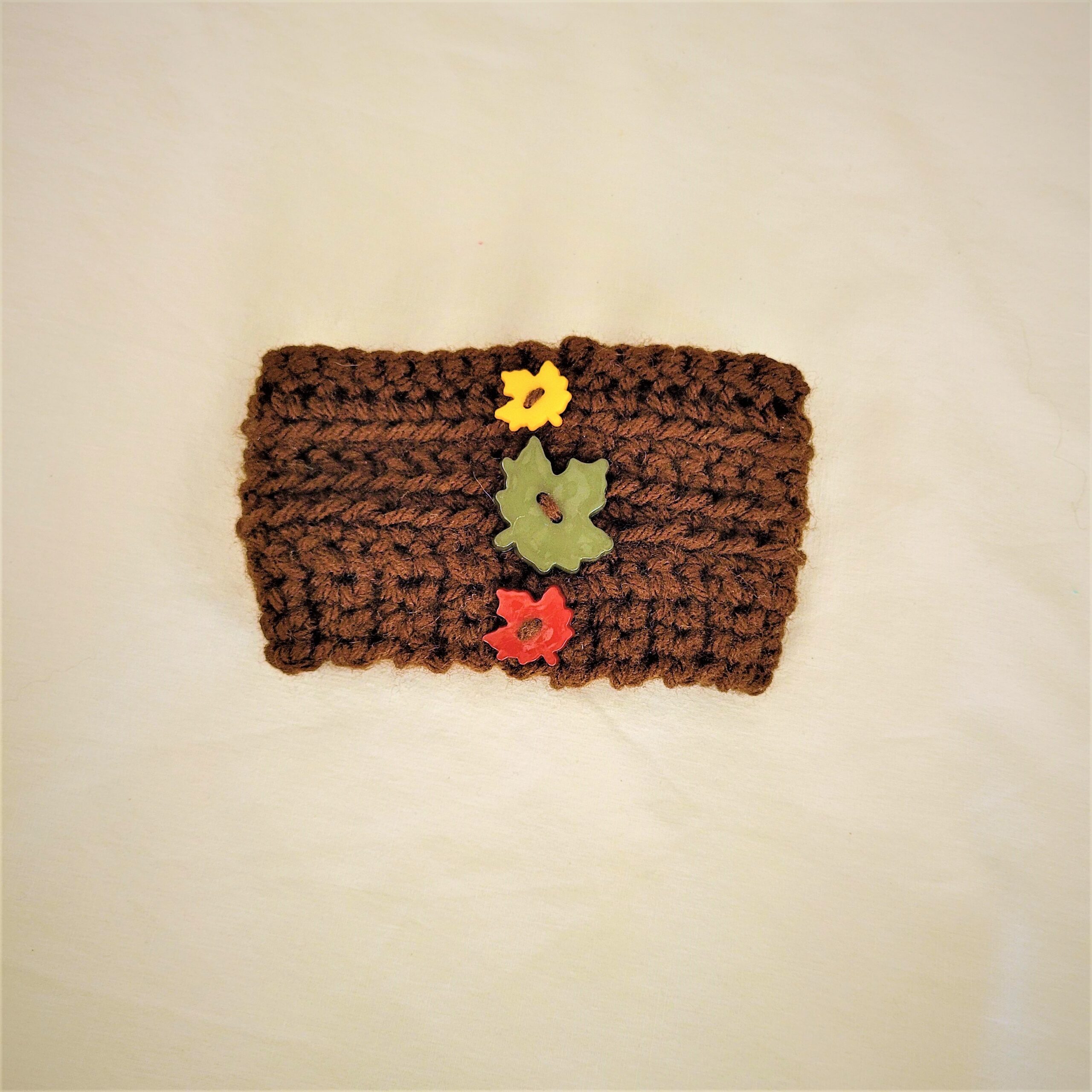 Coffee Cup Sleeve – Crochet Reusable Cup Cozy - Brown with Autumn Leaves - Image 2