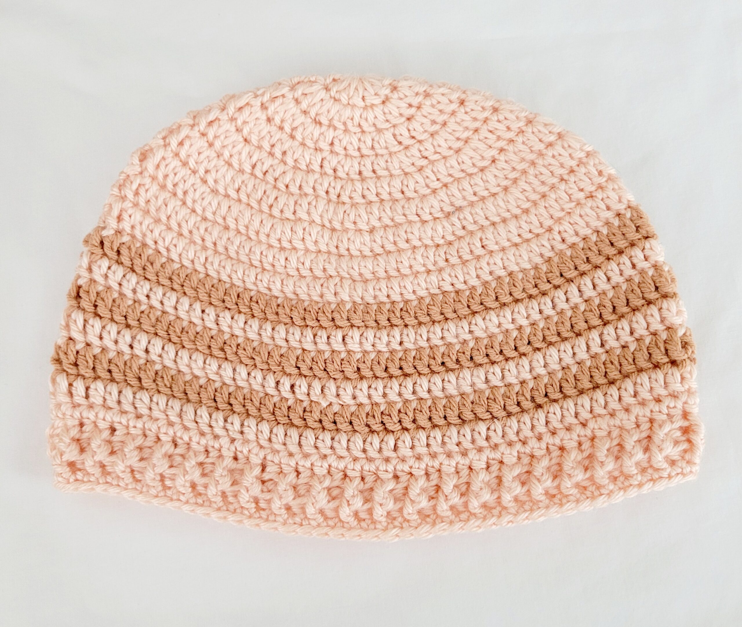 Hat - Crochet Unisex Hat - Peach with Tan Stripes - Image 3