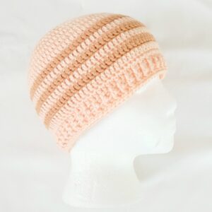 Hat - Crochet Unisex Hat - Peach with Tan Stripes